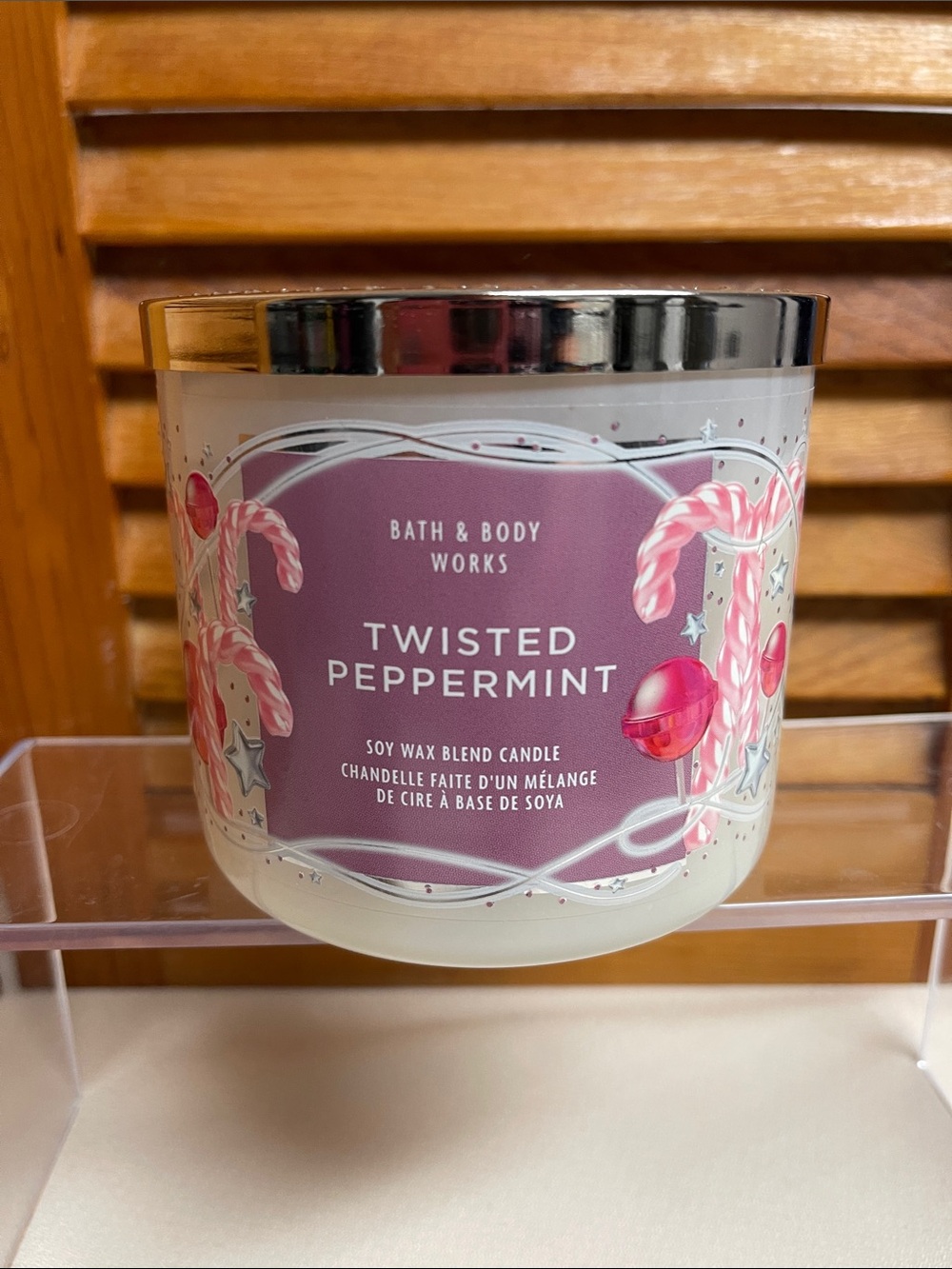 Bath & Body Works Twisted Peppermint Candle - Pink & White Label